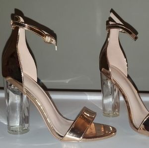 Rose gold open toe transparent heel sandal